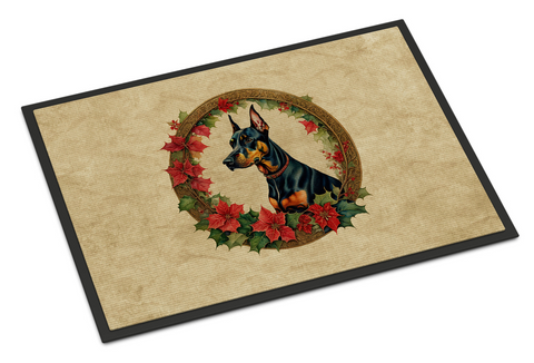 Doberman Pinscher Christmas Flowers Doormat