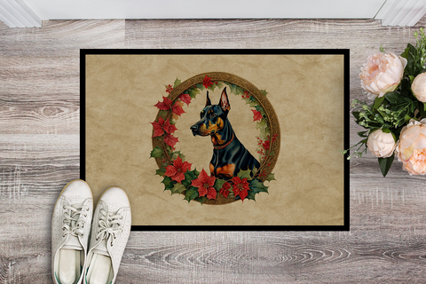 Doberman Pinscher Christmas Flowers Doormat