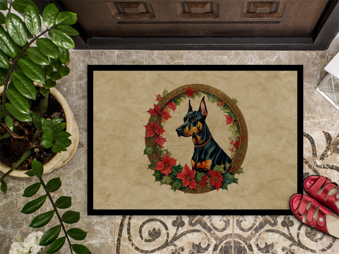 Doberman Pinscher Christmas Flowers Doormat