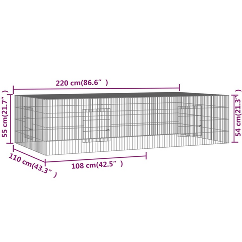 vidaXL 2-Panel Rabbit Cage 86.6"x43.3"x21.7" Galvanized Iron