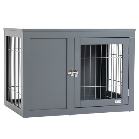 Dog Cage Furniture Metal Indoor Pet Cage Cage, Double Door End Table, Small & Medium Dog House Locks, Grey