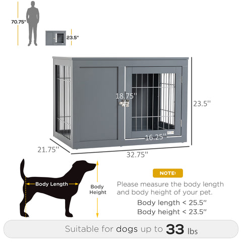 Dog Cage Furniture Metal Indoor Pet Cage Cage, Double Door End Table, Small & Medium Dog House Locks, Grey