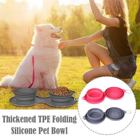 Double Collapsible Pet Food and Water Bowls with Carabiner Clip